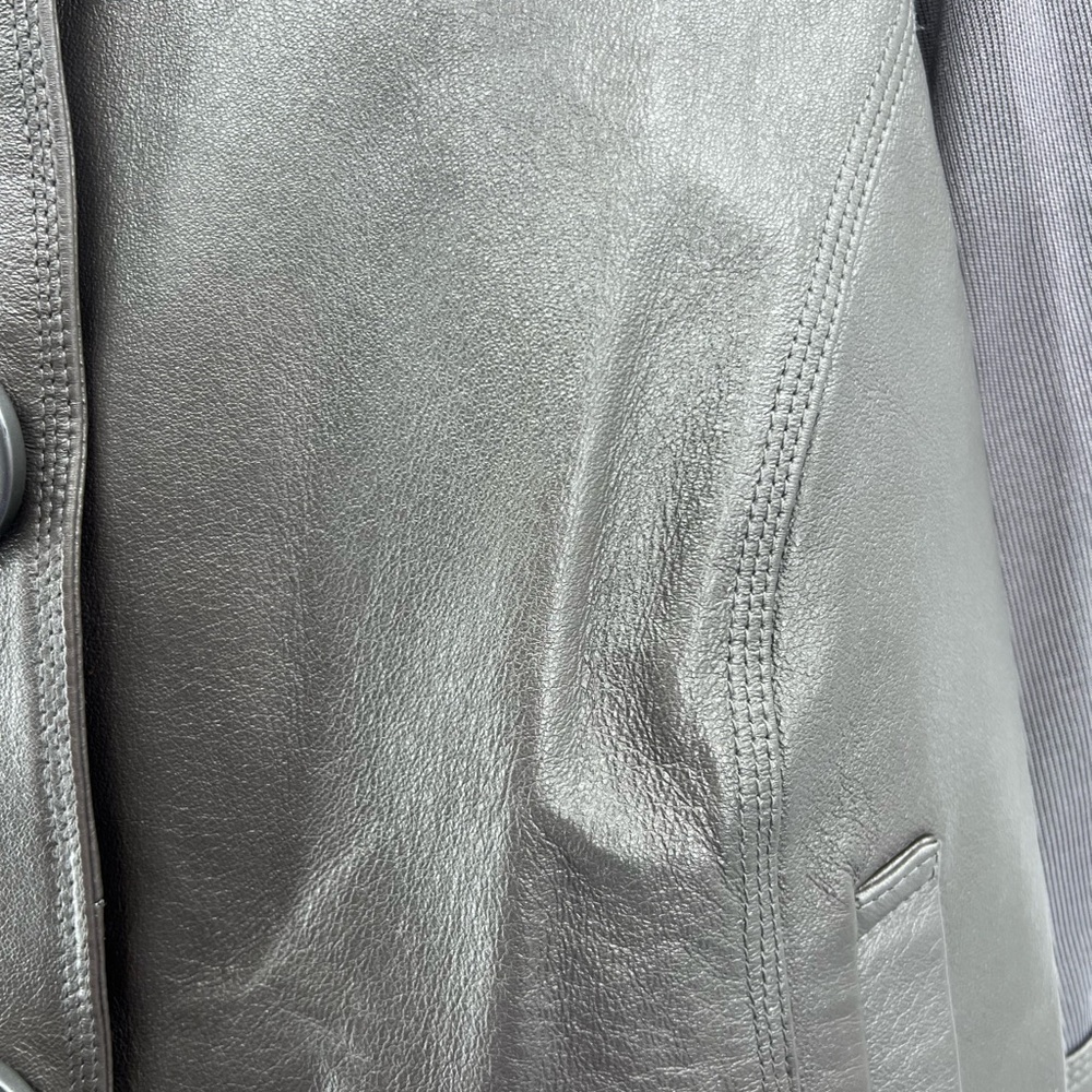 Nygard leather trim nylon silver gray large button pewter jacket 2X plus knight - Picture 6 of 10